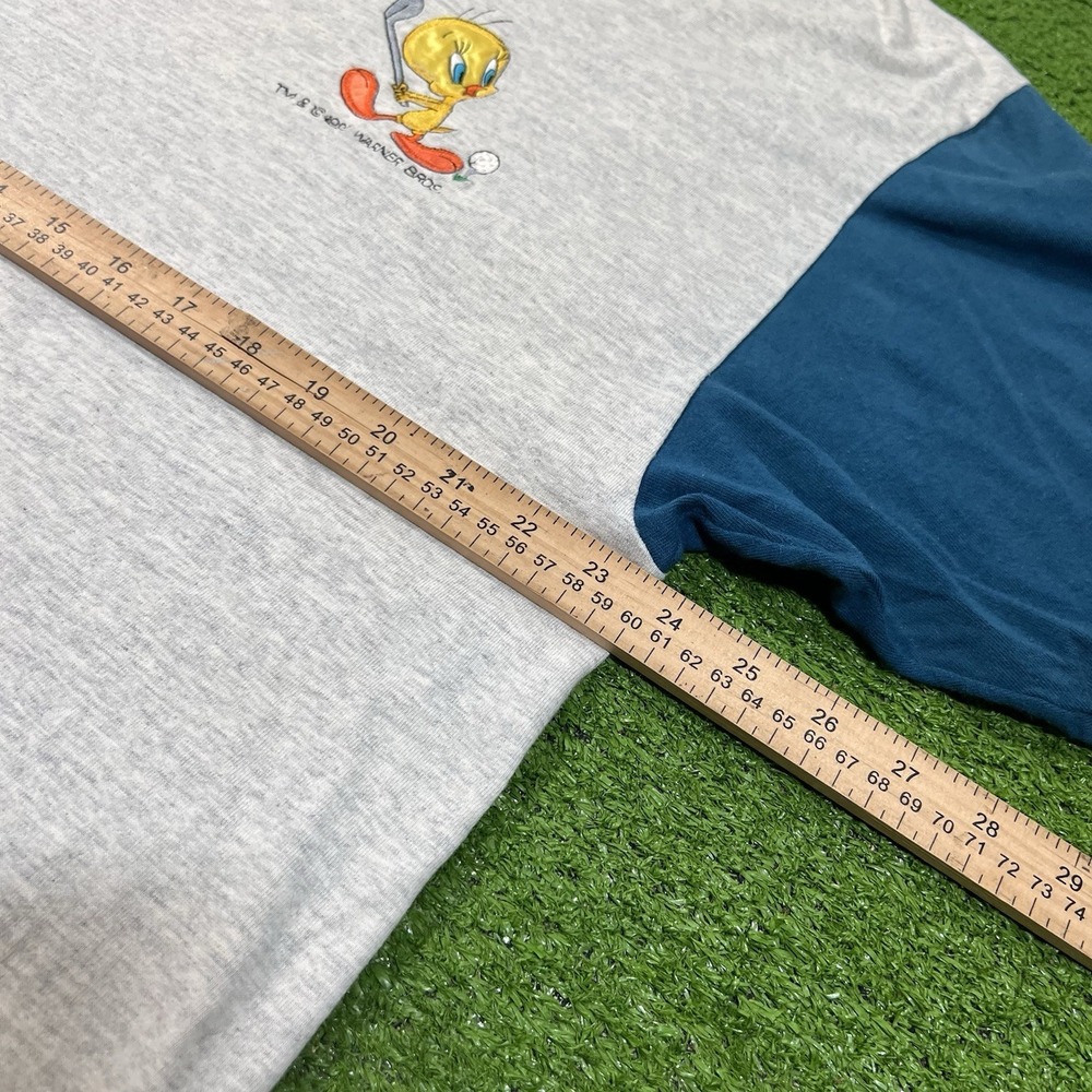 Vintage Looney Tunes Golf‎ Shirt XL Tweety Bird ColorBlock 90s Grey Teal 1995 - Picture 4 of 6